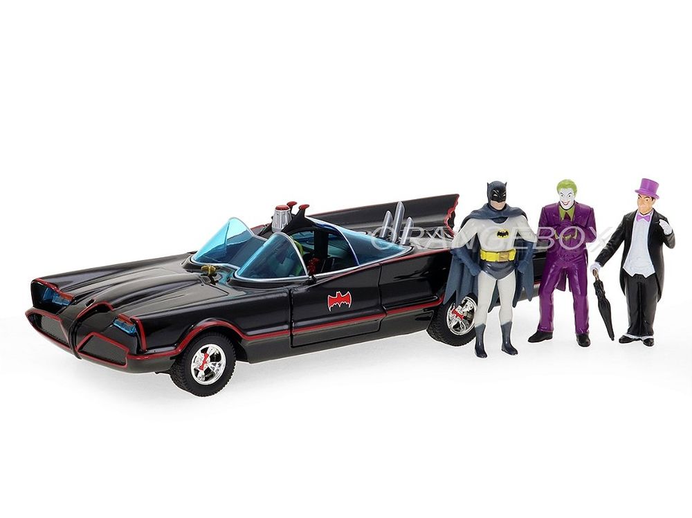 Batmóvel 1966 Classic TV + Figuras Batman Robin Pinguin Coringa Jada Toys