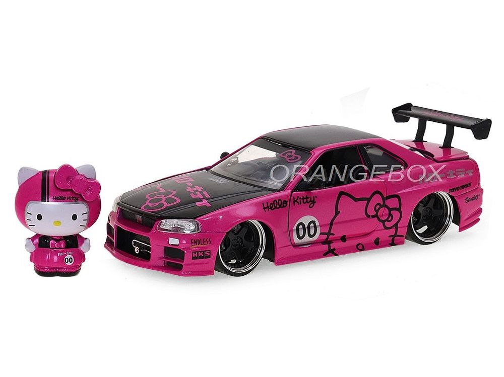 Nissan Skyline GT-R (BNR34) 2002 + Figura Hello Kitty (em metal) Jada Toys